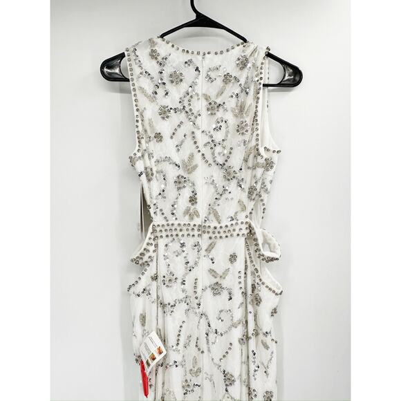 Mac Duggal 10873 White Beaded Sleeveless High Neck Cut Out Column Gown Size 10 - Picture 9 of 10